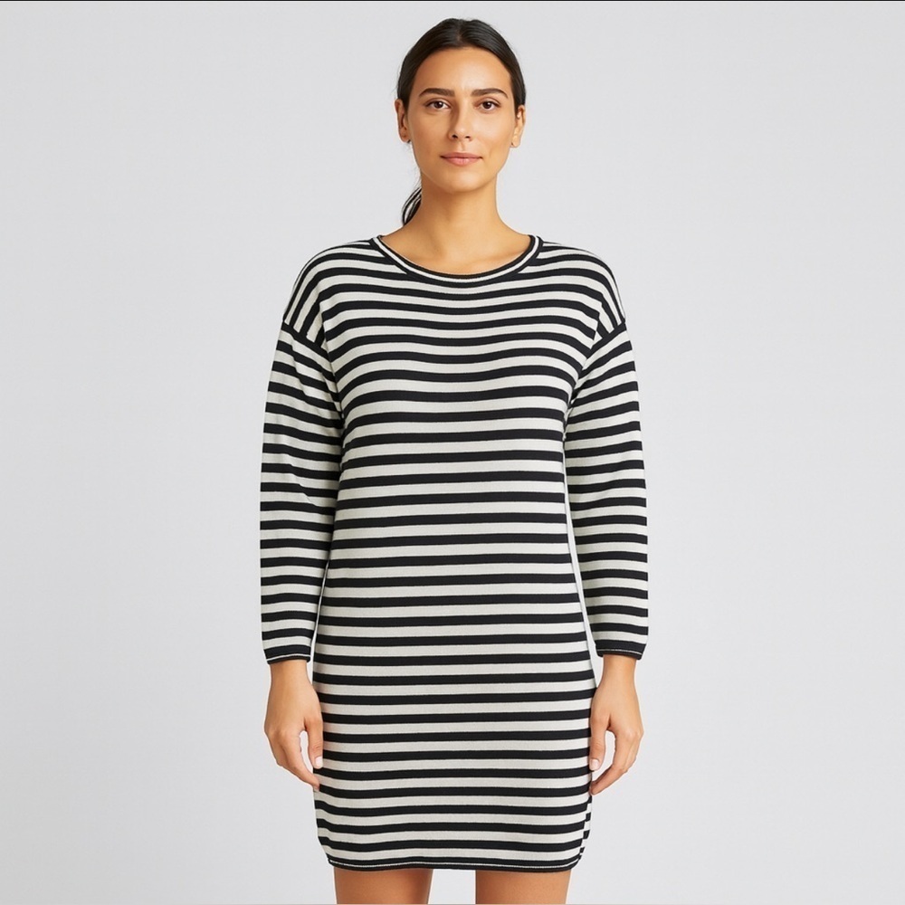 Max Mara Women's Sweater Dress Gray Black Wool Size M Casual Nautical Preppy